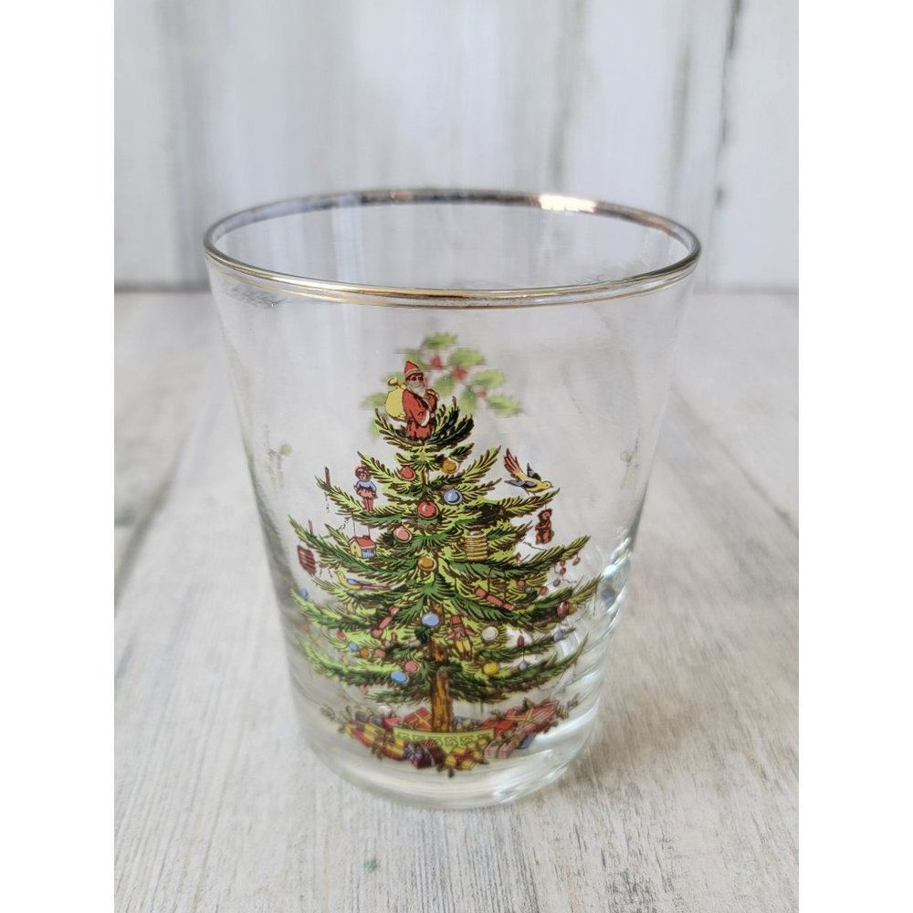 Spode double old fashioned Christmas tree drinking glass‎ gold rim